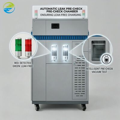 Buen precio Equipo de llenado de refrigerante que proporciona una verificación previa automática de fugas de precisión de carga En línea